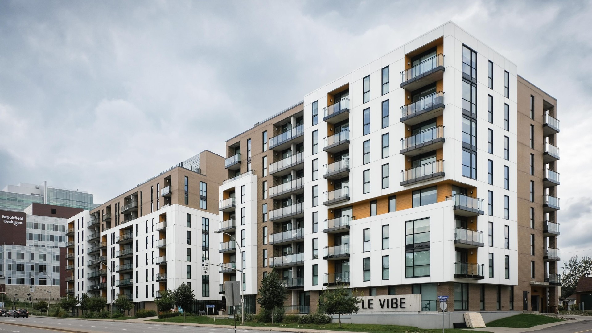 VIBE Apartments at dusk